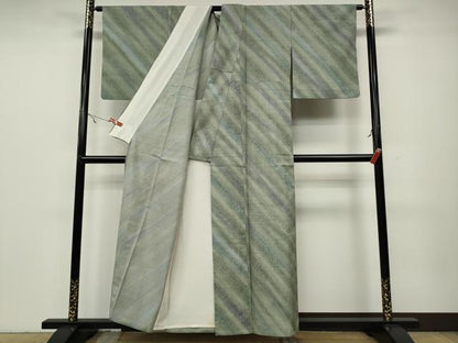 平和屋着物▽上質な小紋 単衣 斜線枝葉文 正絹 逸品 CAAV3196ut