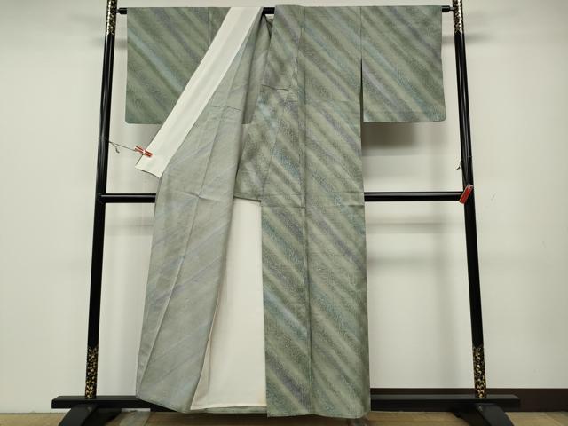 平和屋着物▽上質な小紋 単衣 斜線枝葉文 正絹 逸品 CAAV3196ut