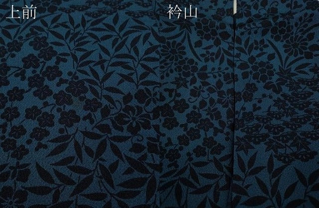 平和屋着物▽上質な小紋 単衣 藍 型染め 草花尽くし 鬼しぼ縮緬 正絹 逸品 CAAV3197ut