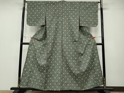 平和屋着物▽上質な紬　単衣　蜀江花文　正絹　逸品　CAAV3199ut