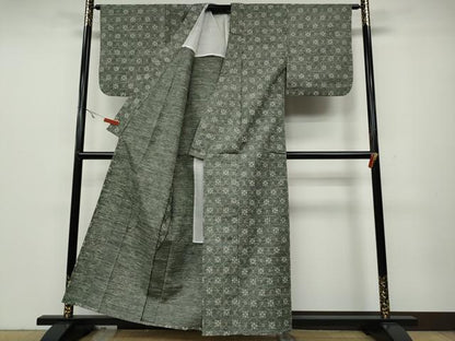 平和屋着物▽上質な紬　単衣　蜀江花文　正絹　逸品　CAAV3199ut