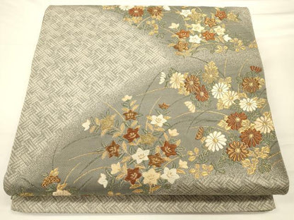平和屋着物◎六通柄袋帯　唐織　吉祥花文　金糸　正絹　逸品　CAAV3201ft