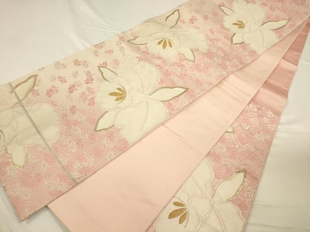 平和屋着物◎六通柄袋帯　唐織　草花文　金糸　正絹　逸品　CAAV3204ft
