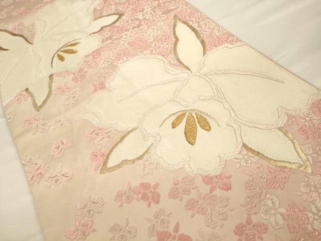 平和屋着物◎六通柄袋帯　唐織　草花文　金糸　正絹　逸品　CAAV3204ft