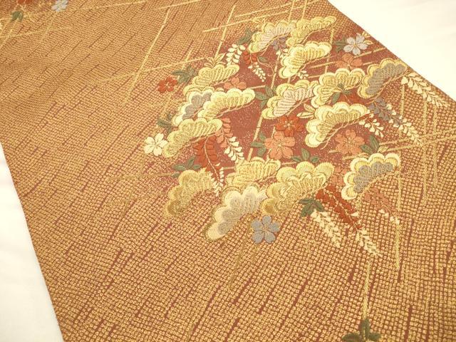 平和屋着物◎六通柄袋帯　吉祥花文　錦臈彩　金糸　正絹　逸品　CAAV3212ft