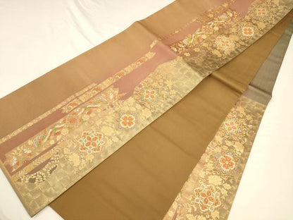 平和屋着物◎六通柄袋帯　郷愁のつどい　正倉院花鳥文　金糸　正絹　逸品　CAAV3215ft