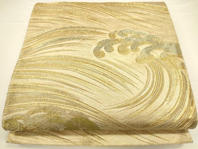平和屋着物◎六通柄袋帯　荒波文　金糸　正絹　逸品　CAAV3219ft