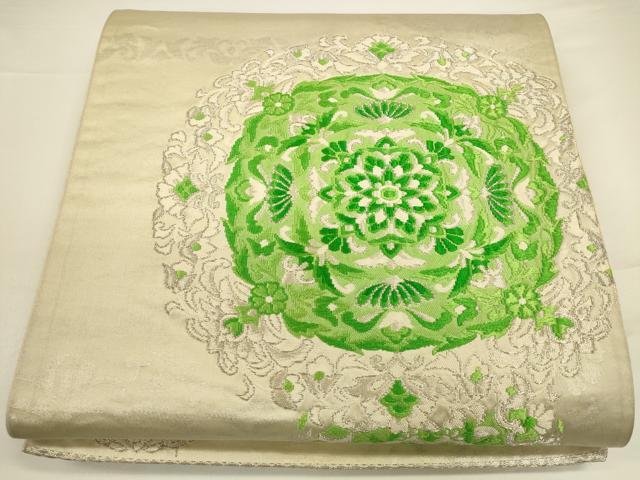 平和屋着物◎六通柄袋帯　唐織り　正倉院更紗花文　銀糸　正絹　逸品　CAAV3221ft