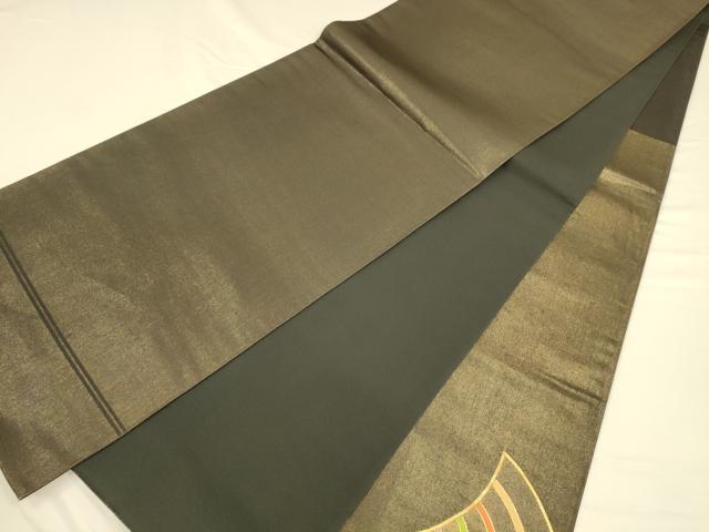 平和屋着物◎太鼓柄袋帯　駒刺繍　青海波　黒地　金彩　正絹　逸品　CAAV3229ft