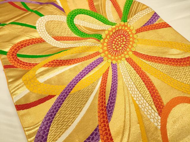 平和屋着物◎六通柄袋帯　唐織　毬花文　金糸　正絹　逸品　CAAV3232ft