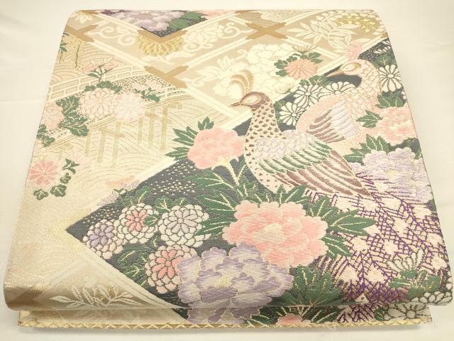 平和屋着物◎六通柄袋帯　唐織　花鳥文　金糸　正絹　逸品　CAAV3283ft