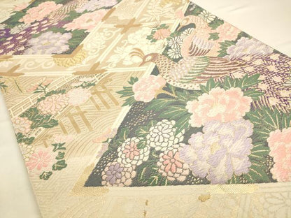 平和屋着物◎六通柄袋帯　唐織　花鳥文　金糸　正絹　逸品　CAAV3283ft