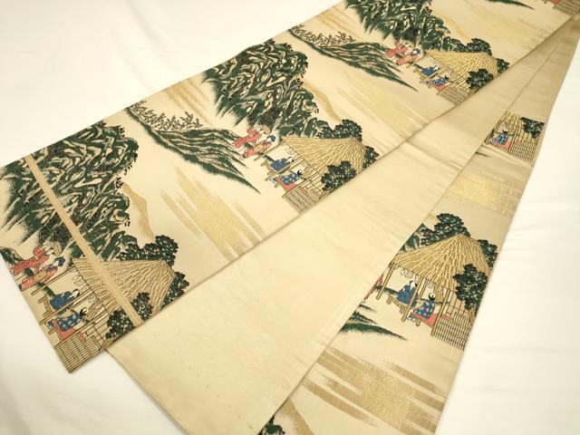 平和屋着物◎六通柄京袋帯　唐織　人物風景文　金糸　正絹　逸品　CAAV3290ft