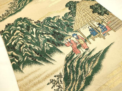 平和屋着物◎六通柄京袋帯　唐織　人物風景文　金糸　正絹　逸品　CAAV3290ft