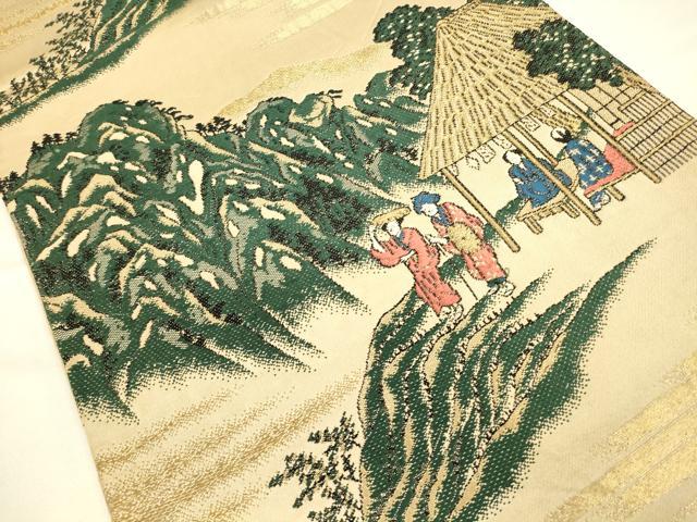 平和屋着物◎六通柄京袋帯　唐織　人物風景文　金糸　正絹　逸品　CAAV3290ft