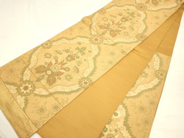 平和屋着物◎六通柄袋帯　更紗花文　金糸　正絹　逸品　CAAV3298ft