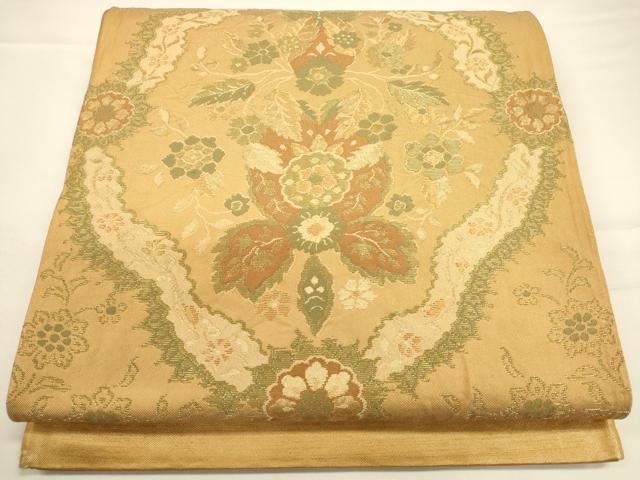 平和屋着物◎六通柄袋帯　更紗花文　金糸　正絹　逸品　CAAV3298ft