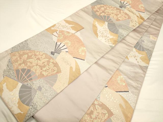 平和屋着物◎六通柄袋帯　唐織　扇面花鳥文　金糸　正絹　逸品　CAAV3304ft