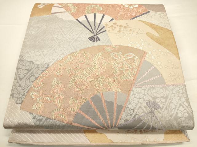 平和屋着物◎六通柄袋帯　唐織　扇面花鳥文　金糸　正絹　逸品　CAAV3304ft