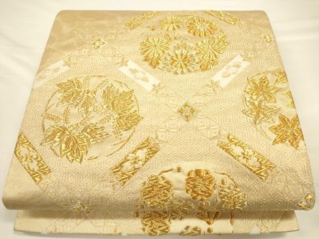 平和屋着物◎六通柄袋帯 唐織 天井花丸文 金糸 正絹 逸品 CAAV3315ft