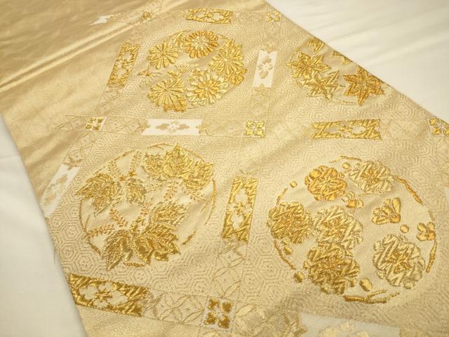 平和屋着物◎六通柄袋帯 唐織 天井花丸文 金糸 正絹 逸品 CAAV3315ft
