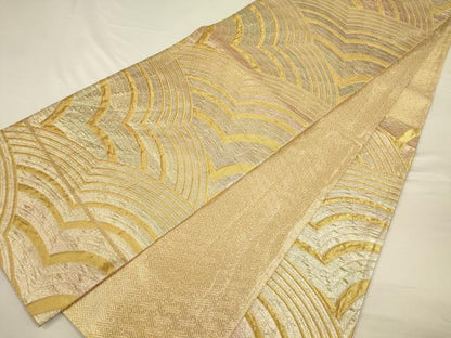 平和屋着物◎佐賀錦　六通柄袋帯　幾何学文　金糸　正絹　逸品　CAAV3318ft