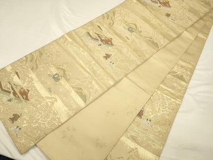 平和屋着物◎六通柄袋帯　吉祥花丸文　金銀糸　正絹　逸品　CAAV3331ft