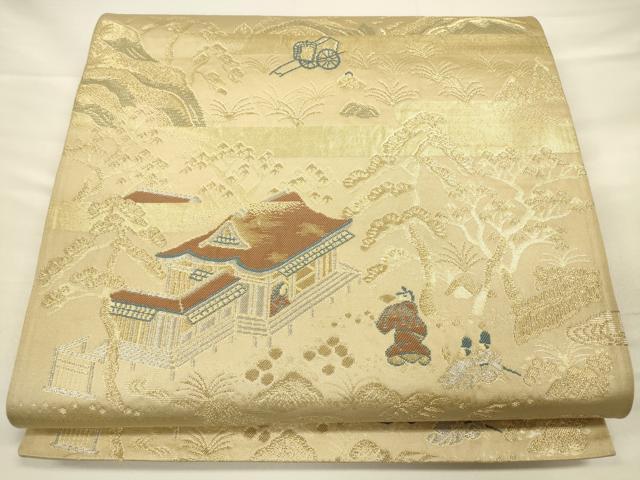 平和屋着物◎六通柄袋帯　吉祥花丸文　金銀糸　正絹　逸品　CAAV3331ft