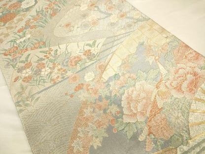 平和屋着物◎宝珠穂佐賀錦　孔雀花文　金銀糸　六通柄袋帯　正絹　逸品　CAAV3333ft