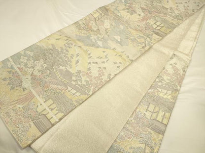 平和屋着物◎佐賀錦 六通柄袋帯 鳳凰風景文 金銀糸 正絹 逸品 CAAV3385ft
