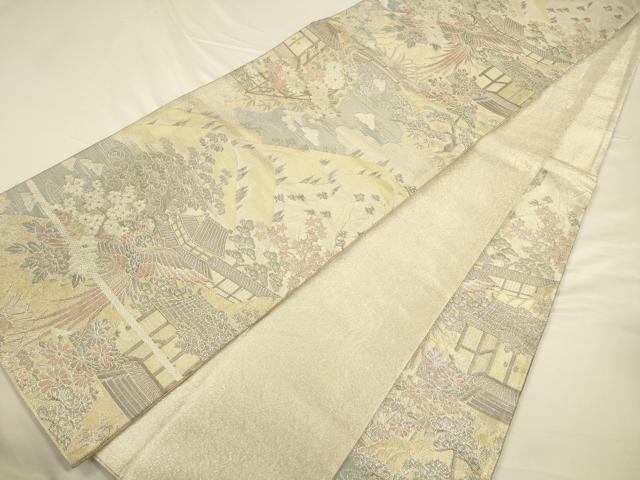 平和屋着物◎佐賀錦 六通柄袋帯 鳳凰風景文 金銀糸 正絹 逸品 CAAV3385ft