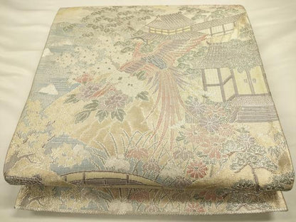 平和屋着物◎佐賀錦 六通柄袋帯 鳳凰風景文 金銀糸 正絹 逸品 CAAV3385ft
