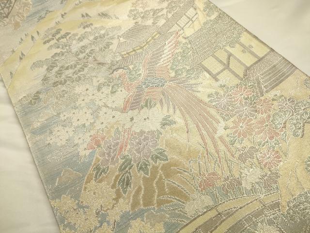 平和屋着物◎佐賀錦 六通柄袋帯 鳳凰風景文 金銀糸 正絹 逸品 CAAV3385ft