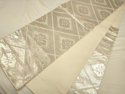 平和屋着物◎六通柄袋帯 花菱文 銀糸 正絹 逸品 CAAV3387ft