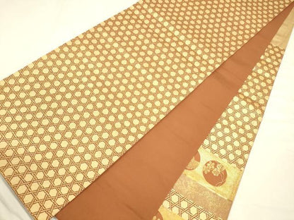 平和屋着物◎太鼓柄袋帯 籠目花丸文 金糸 正絹 逸品 CAAV3394ft