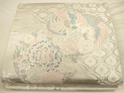 平和屋着物◎六通柄袋帯 唐織 花鳥丸文 九百錦 銀糸 正絹 逸品 CAAV3413ft