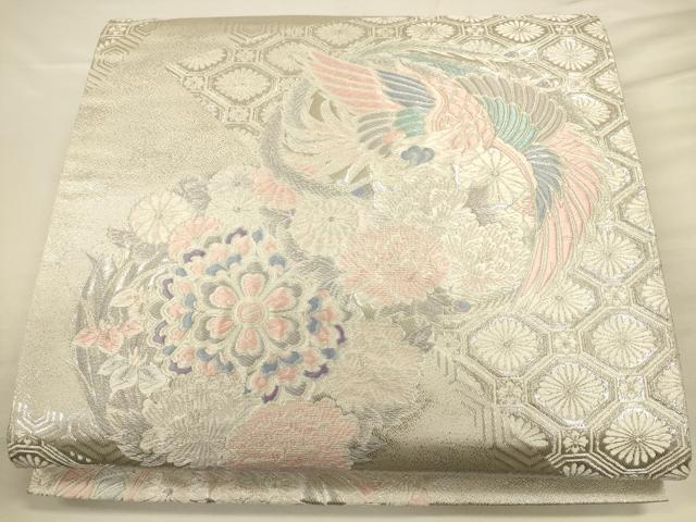 平和屋着物◎六通柄袋帯 唐織 花鳥丸文 九百錦 銀糸 正絹 逸品 CAAV3413ft