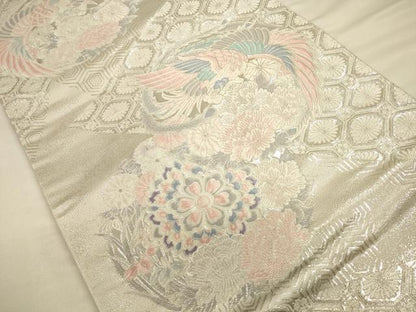平和屋着物◎六通柄袋帯 唐織 花鳥丸文 九百錦 銀糸 正絹 逸品 CAAV3413ft