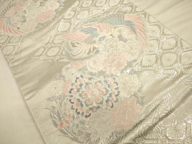 平和屋着物◎六通柄袋帯 唐織 花鳥丸文 九百錦 銀糸 正絹 逸品 CAAV3413ft