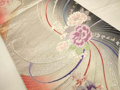 平和屋着物◎六通柄袋帯 唐織 花蝶文 金銀糸 正絹 逸品 CAAV3418ft