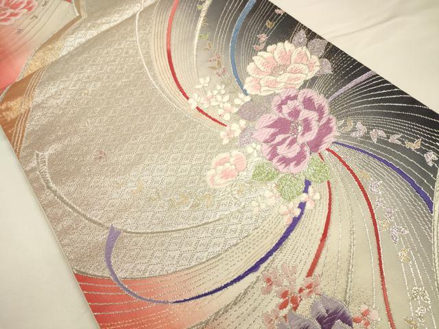 平和屋着物◎六通柄袋帯 唐織 花蝶文 金銀糸 正絹 逸品 CAAV3418ft