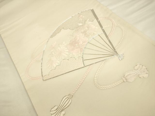 平和屋着物◎太鼓柄袋帯 総刺繍 駒刺繍 扇面花文 正絹 逸品 CAAV3433ft