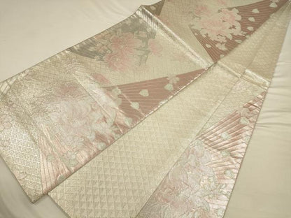 平和屋着物◎六通柄袋帯　草花文　銀糸　正絹　逸品　未使用　CAAV3444ft