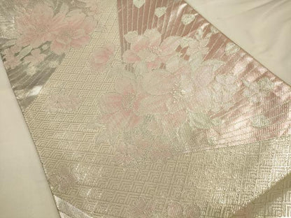 平和屋着物◎六通柄袋帯　草花文　銀糸　正絹　逸品　未使用　CAAV3444ft