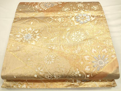 平和屋着物◎六通柄袋帯　切嵌花文　金銀糸　正絹　逸品　CAAV3445ft
