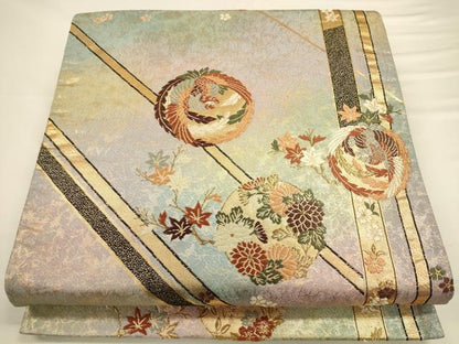 平和屋着物◎六通柄袋帯　鳳凰花丸文　金糸　正絹　逸品　CAAV3451ft