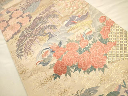 平和屋着物◎六通柄袋帯　唐織　鴛鴦流水文　金糸　正絹　逸品　CAAV3453ft