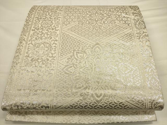 平和屋着物◎六通柄袋帯　花菱文　純銀箔　正絹　逸品　CAAV3458ft