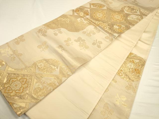 平和屋着物◎六通柄袋帯　道長花文　金糸　正絹　逸品　CAAV3460ft