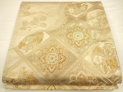 平和屋着物◎六通柄袋帯　道長花文　金糸　正絹　逸品　CAAV3460ft